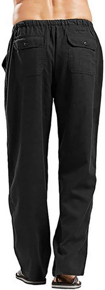 Mens Linen Harem Drawstring Plaid Pants Casual Elastic Waist Lightweight Loose Trouser Hippie Summer Beach Yoga Pant