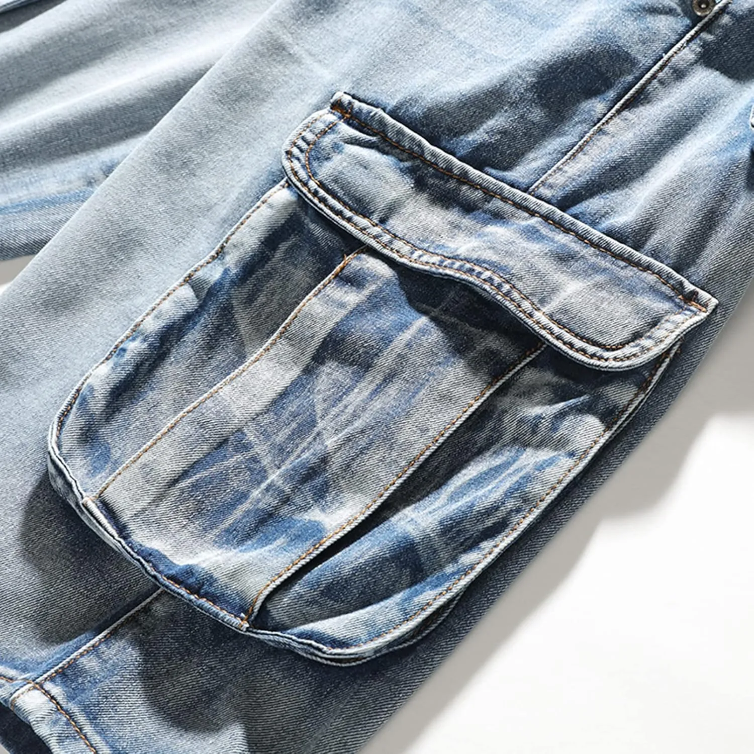Men's Loose-Fit Ripped Distressed Hip Hop Capri Jeans Baggy Denim Cargo Shorts