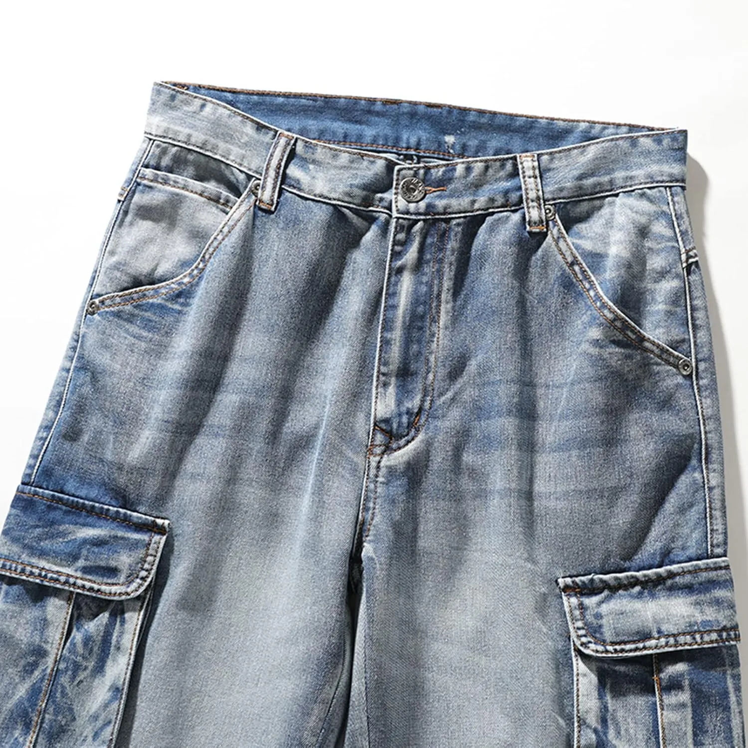 Men's Loose-Fit Ripped Distressed Hip Hop Capri Jeans Baggy Denim Cargo Shorts