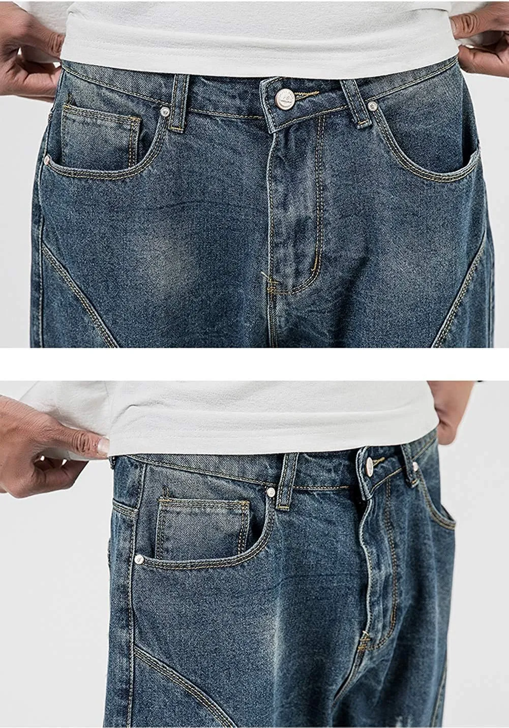 Men's Loose-Fit Ripped Distressed Hip Hop Capri Jeans Baggy Denim Cargo Shorts
