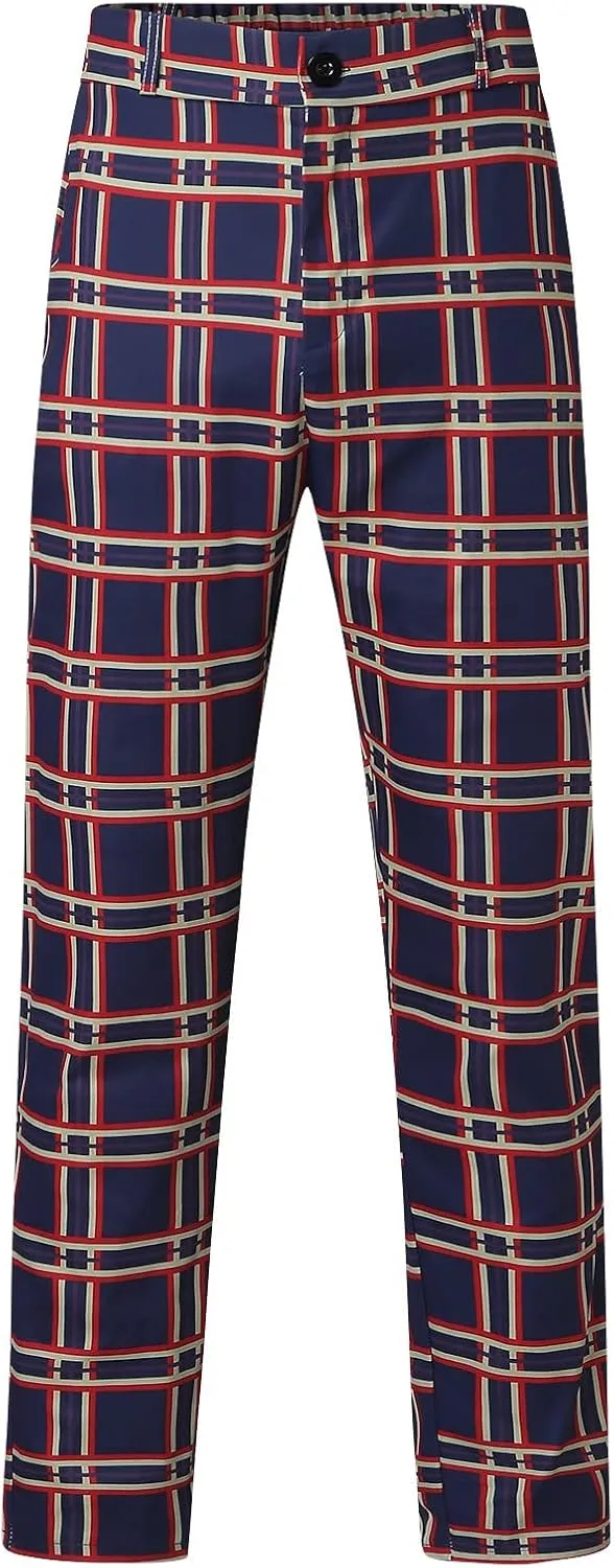Mens Plaid Suit Pants Chino Flat-Front Stretch Formal Dress Pants 2024 Trendy Casual Business Office Work Commute Pants