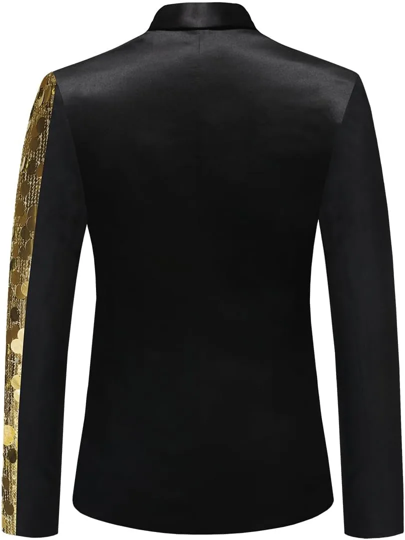 Men's Sequined Blazer for Prom Notched Lapel Single Breasted One Button Unique Design Jacket