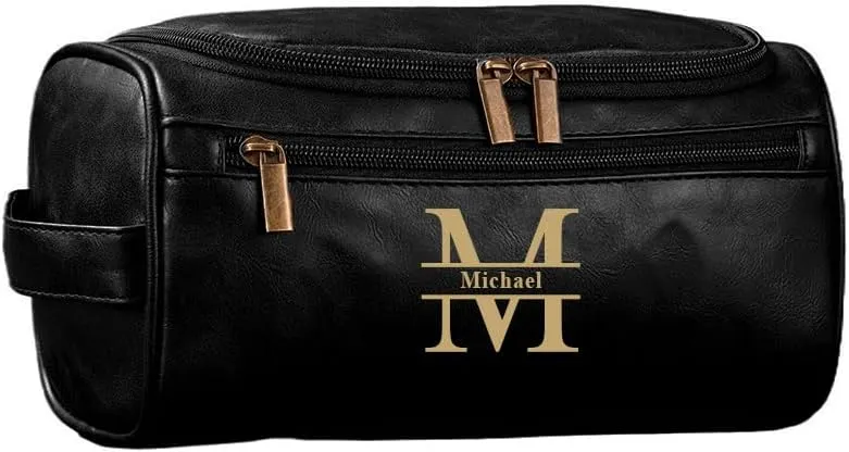 Mens Toiletry Travel Bag, Personalized Large Pu Leather Toiletry Bag, Shaving Kit Bag for Men Travel, Unique Holiday and Birthday Gifts for Men