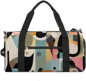 Mens Womens Gym Bag, Mid-Century Modern Art Cat Print Duffle Bags,travel Gym Duffle Bag,garment Duffle Bag,gym Bag with Shoe Compartment