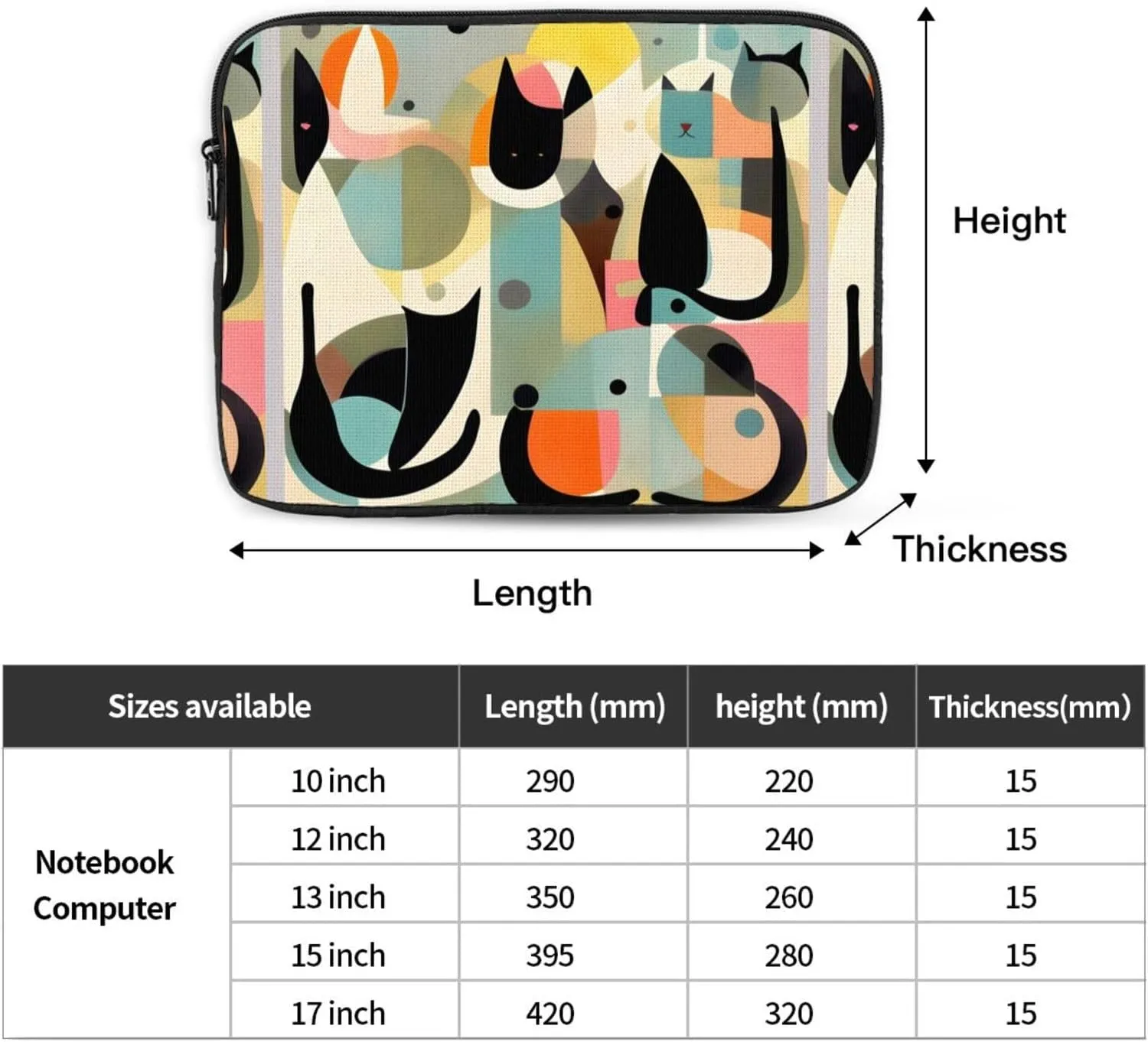Mid-Century Modern Art Cat Laptop Sleeve Case 13 Inch Suitable for Notebook Computer Tablet Traveling Carrying Simple Case
