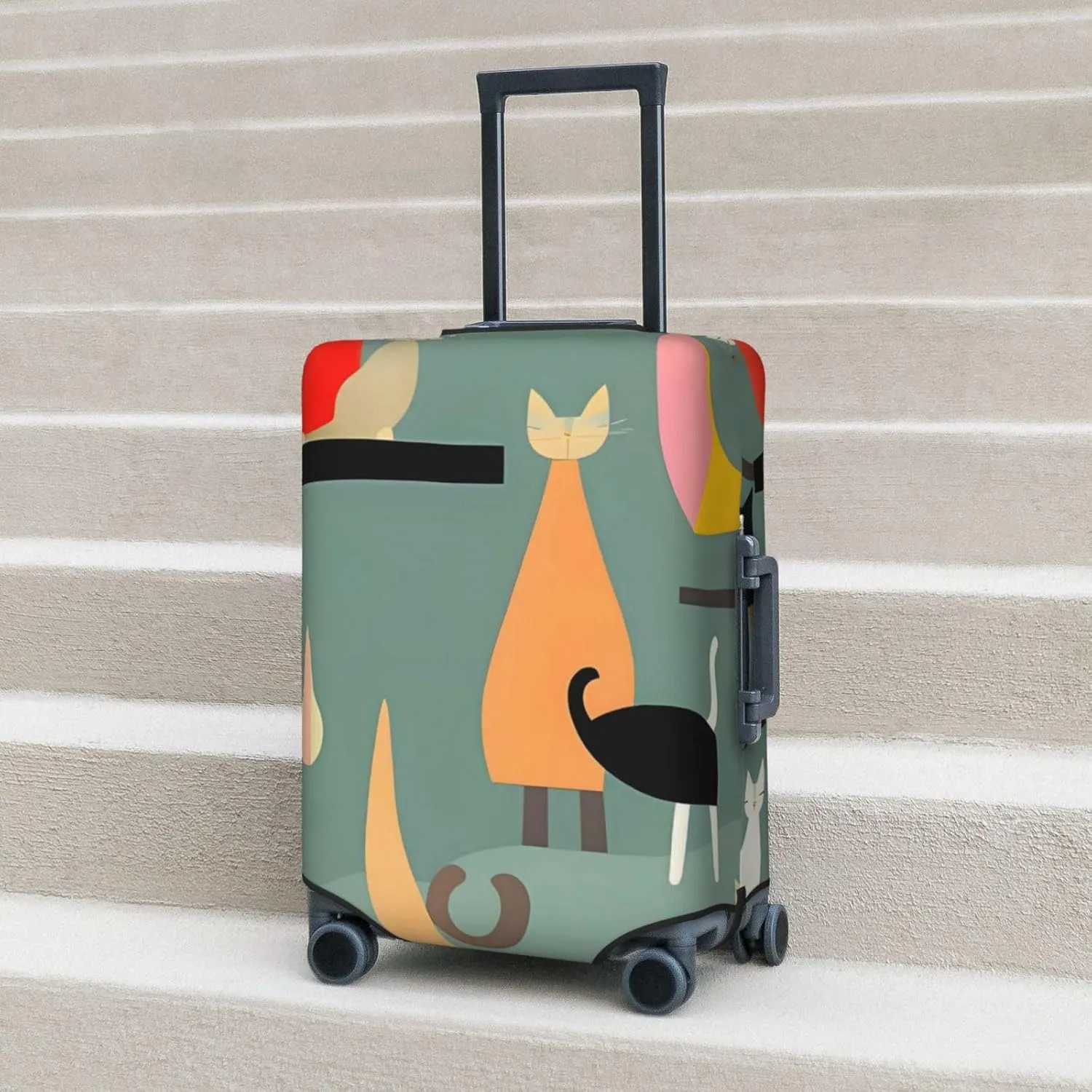 Mid-Century Modern Art Cats Travel Luggage Cover Suitcase Protector Washable Elastic Suitcase Cover Anti-Scratch Luggage Protector Travel Suitcase Baggage Cover Fits 18-32 Inch Suitcase Large