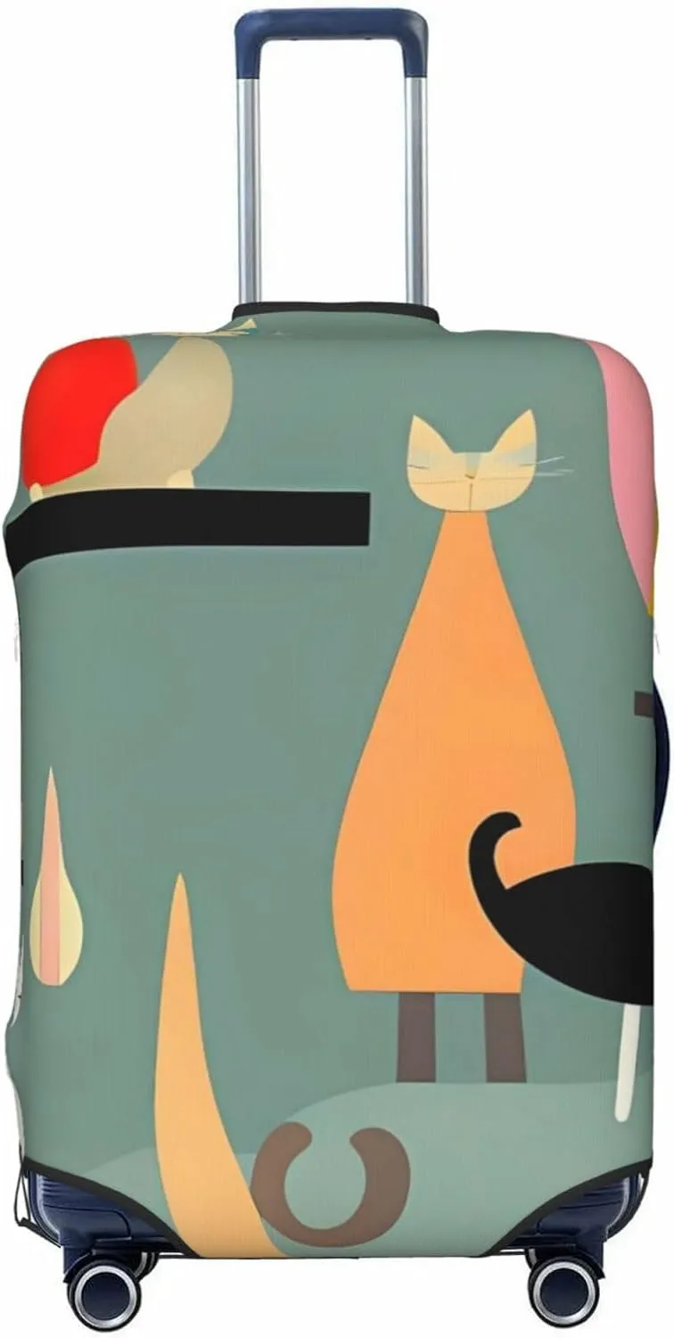 Mid-Century Modern Art Cats Travel Luggage Cover Suitcase Protector Washable Elastic Suitcase Cover Anti-Scratch Luggage Protector Travel Suitcase Baggage Cover Fits 18-32 Inch Suitcase Large