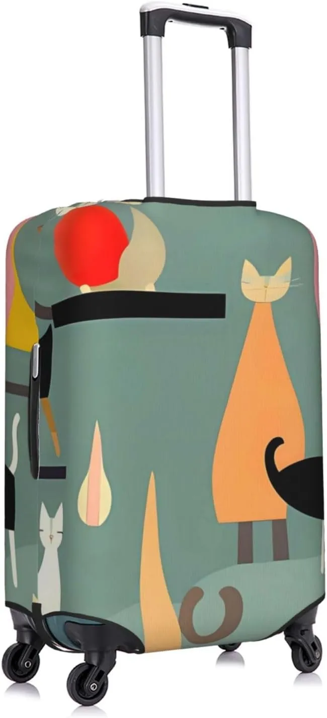 Mid-Century Modern Art Cats Travel Luggage Cover Suitcase Protector Washable Elastic Suitcase Cover Anti-Scratch Luggage Protector Travel Suitcase Baggage Cover Fits 18-32 Inch Suitcase Large
