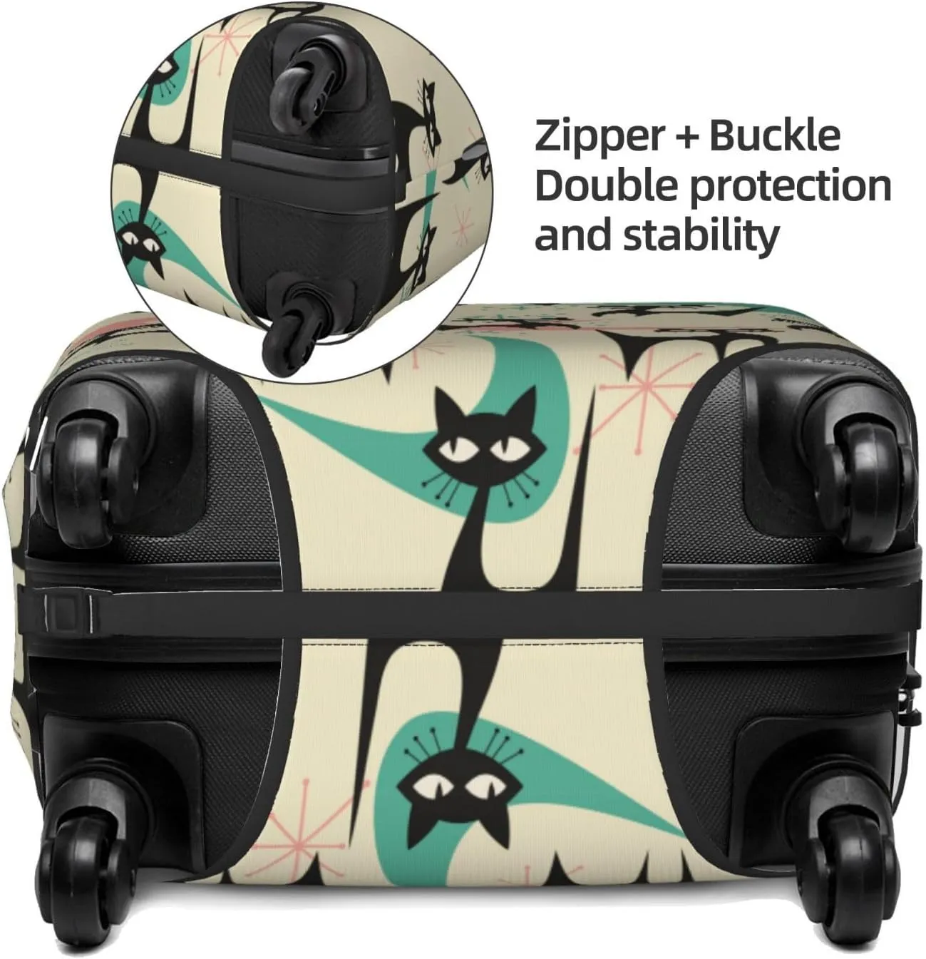 Mid Century Modern Cats Luggage Cover Washable Elasticated Luggage Covers for Suitcase tsa Approved Stylish Dust and Scratch Resistant Luggage Case Protector