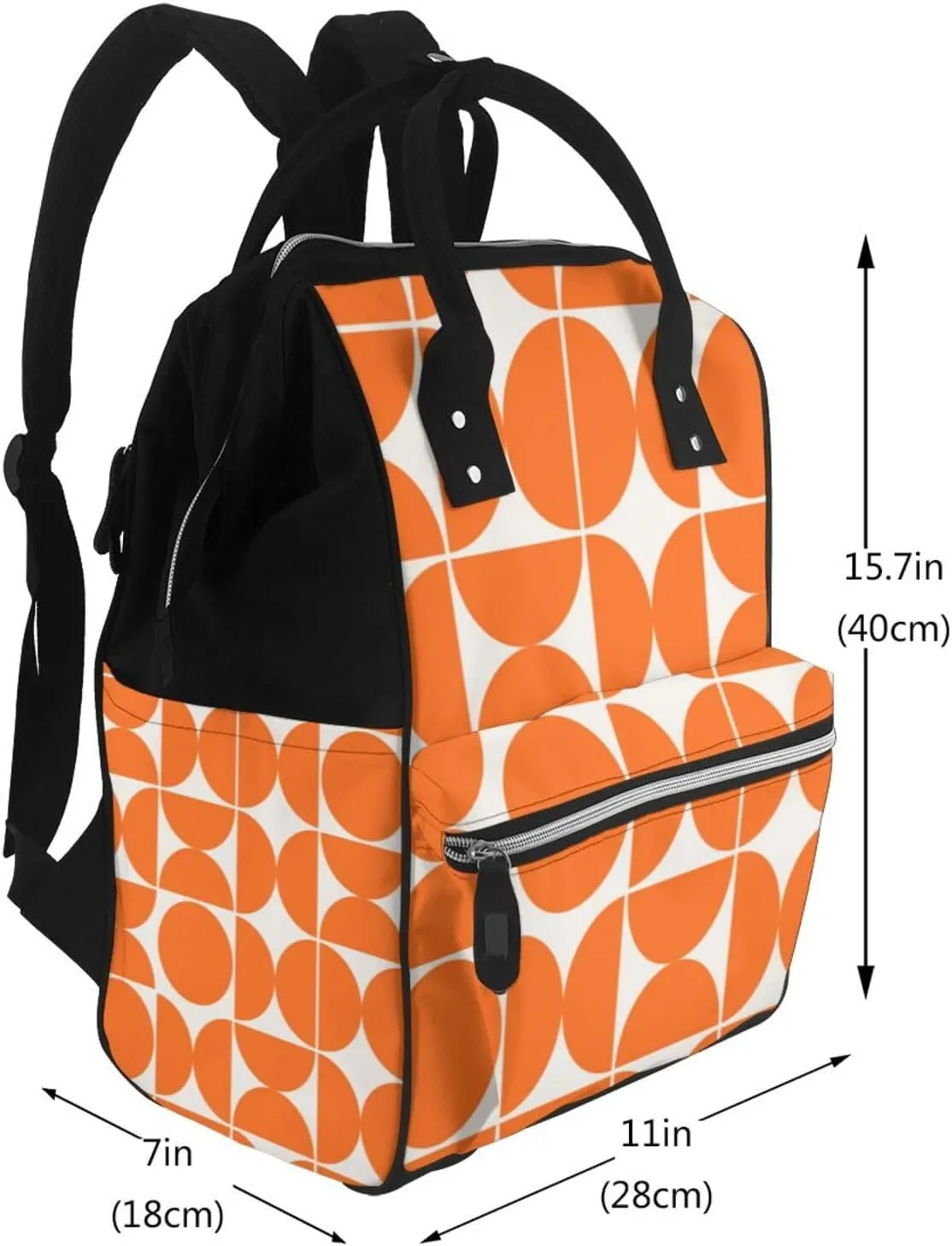 Mid Century Modern Geometric Orange Art Print Large Capacity Mummy Maternity Bag Multifunctional Diaper Backpack 3D Print Travel Backpack
