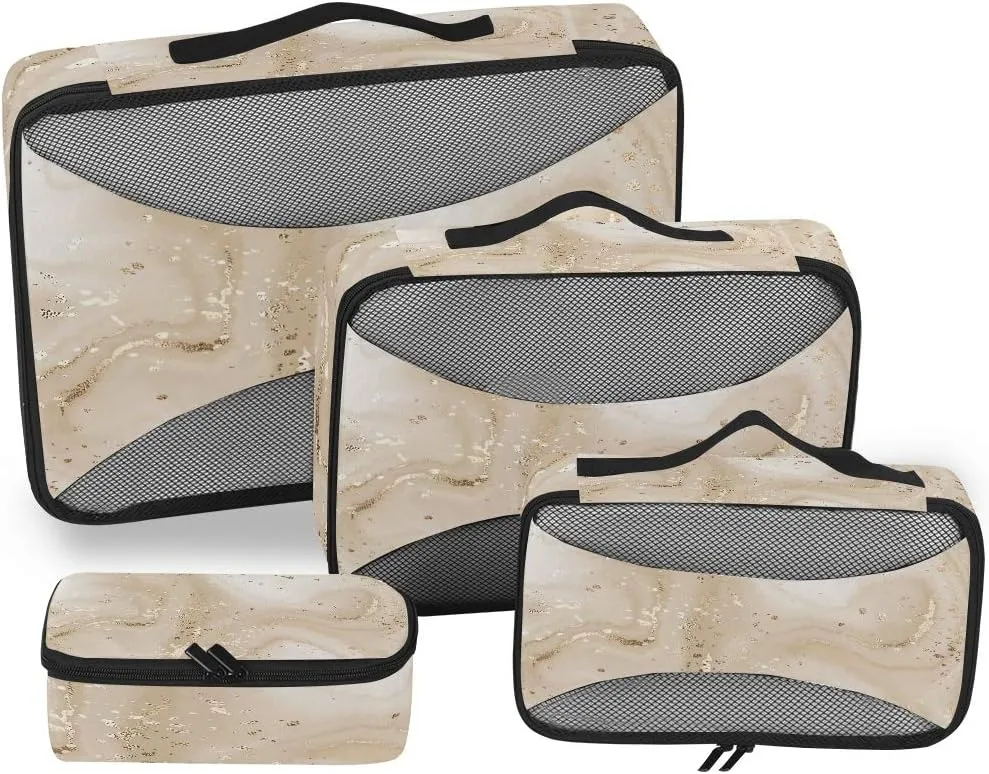 MNSRUU Packing Cubes Golden Marble Yellow Splatter Paint Compression Luggage Cubes Travel Organizer Packing Bags for Suitcases, 4 PCS