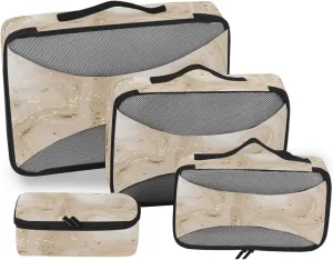 MNSRUU Packing Cubes Golden Marble Yellow Splatter Paint Compression Luggage Cubes Travel Organizer Packing Bags for Suitcases, 4 PCS