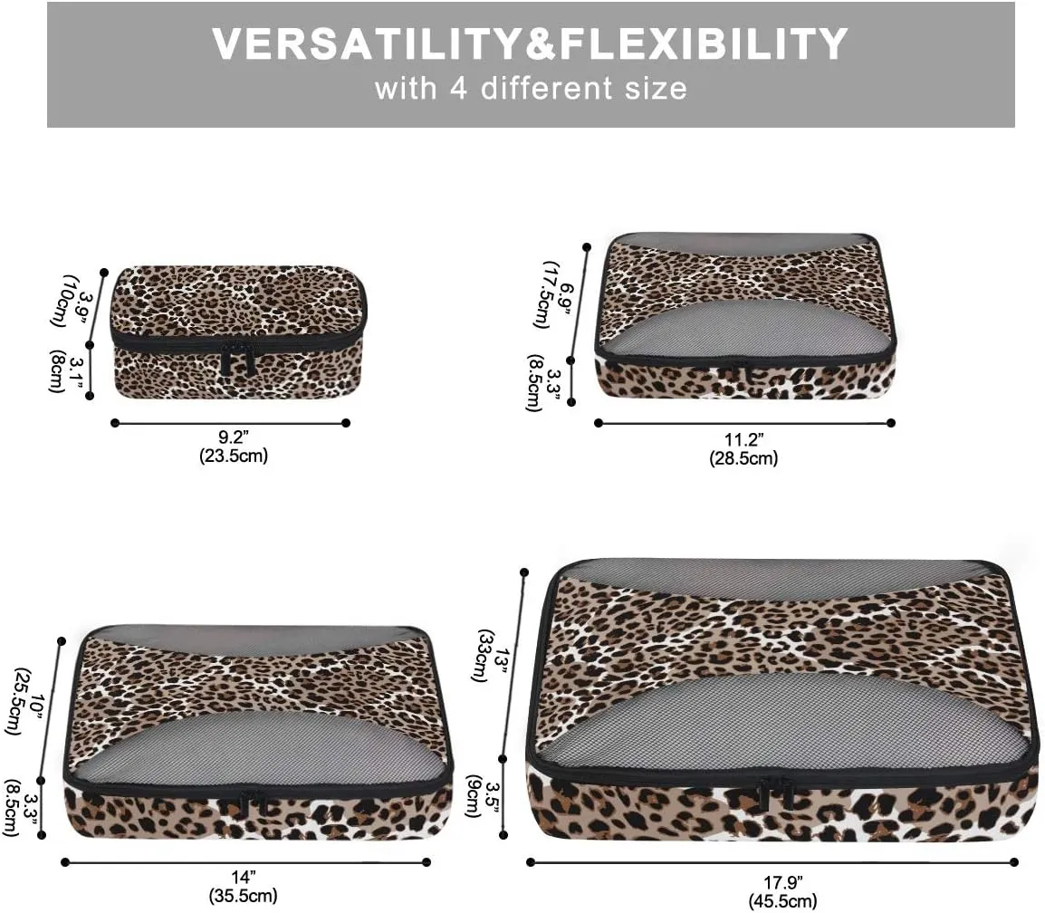 MNSRUU Packing Cubes Leopard Or Jaguar Pattern Compression Luggage Cubes Travel Organizer Packing Bags for Suitcases, 4 PCS