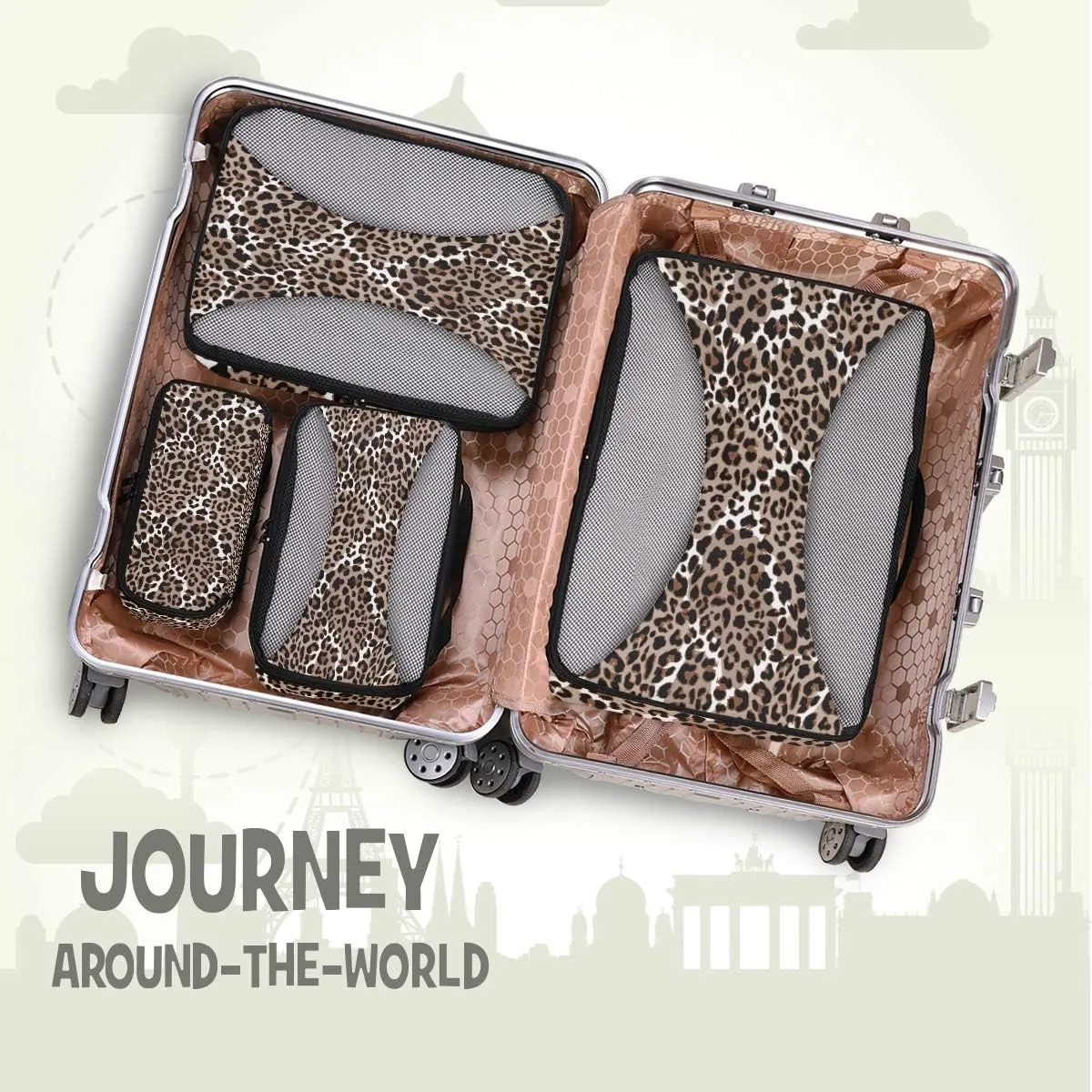 MNSRUU Packing Cubes Leopard Or Jaguar Pattern Compression Luggage Cubes Travel Organizer Packing Bags for Suitcases, 4 PCS