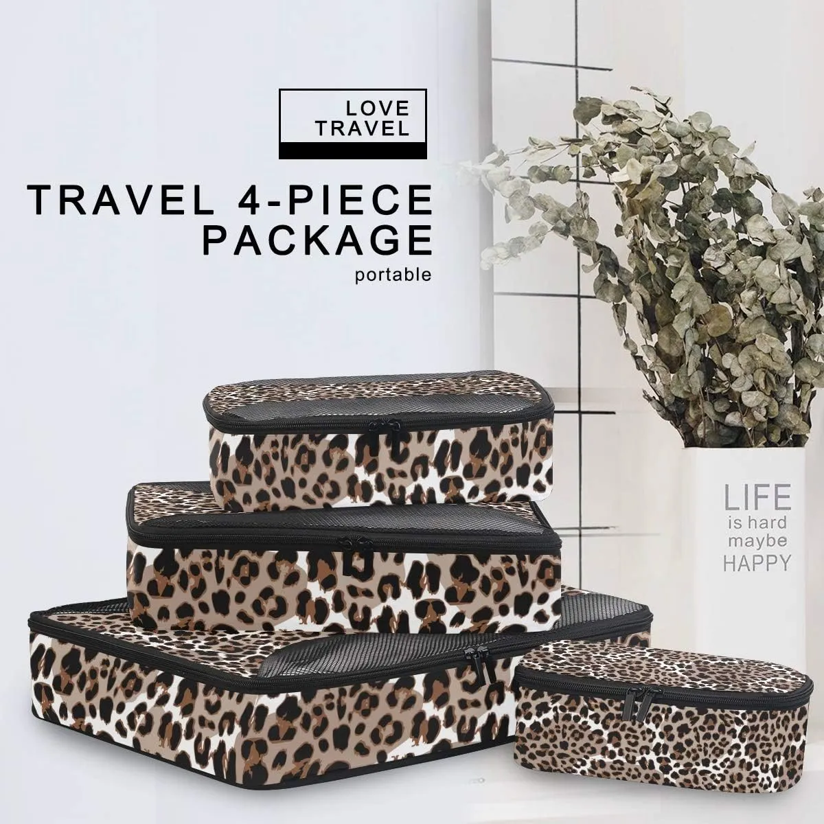 MNSRUU Packing Cubes Leopard Or Jaguar Pattern Compression Luggage Cubes Travel Organizer Packing Bags for Suitcases, 4 PCS