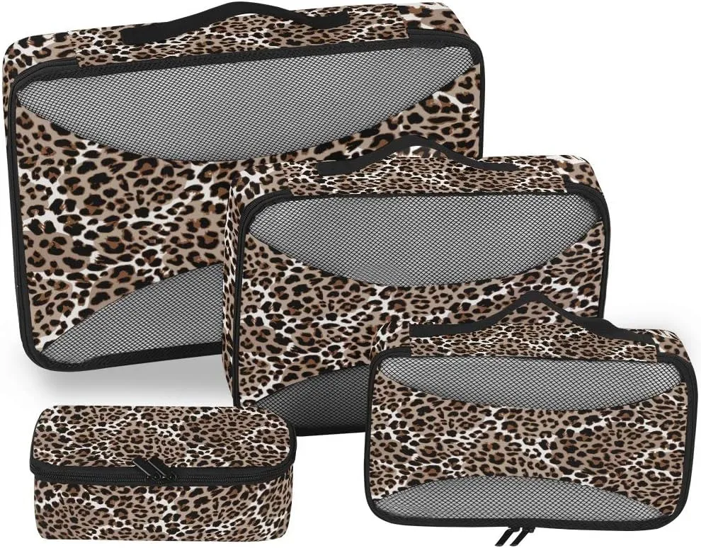 MNSRUU Packing Cubes Leopard Or Jaguar Pattern Compression Luggage Cubes Travel Organizer Packing Bags for Suitcases, 4 PCS