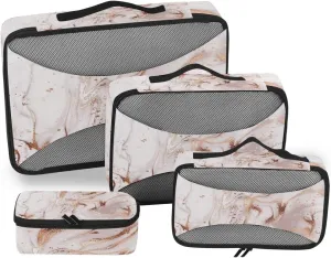 MNSRUU Packing Cubes Pink Marble With Glitter Compression Luggage Cubes Travel Organizer Packing Bags for Suitcases, 4 PCS