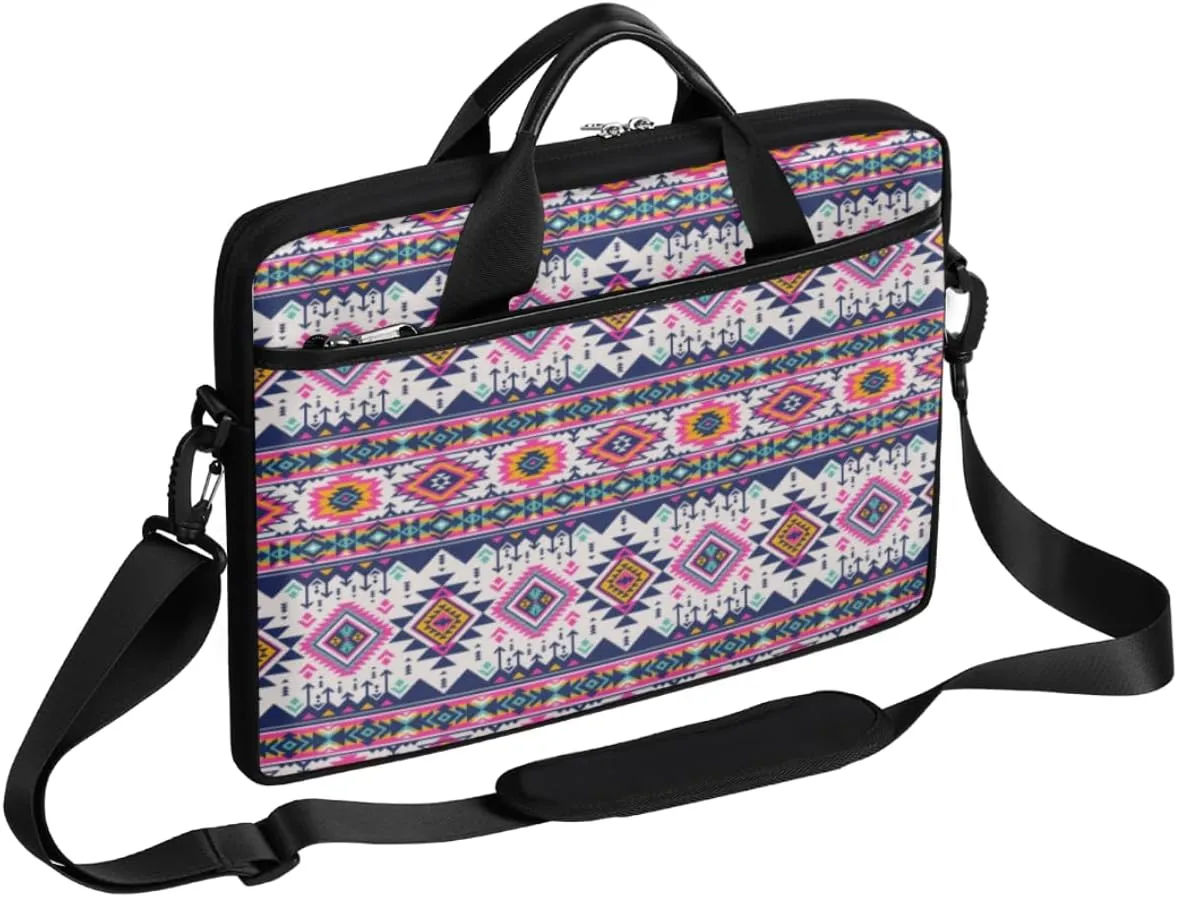 Modern Boho Aztec Laptop Shoulder Bag Aesthetic Computer Bag Sleeves Briefcase Laptop Shoulder Messenger Bag with Handle Strap, Fits Laptop 14-15.6 Inch