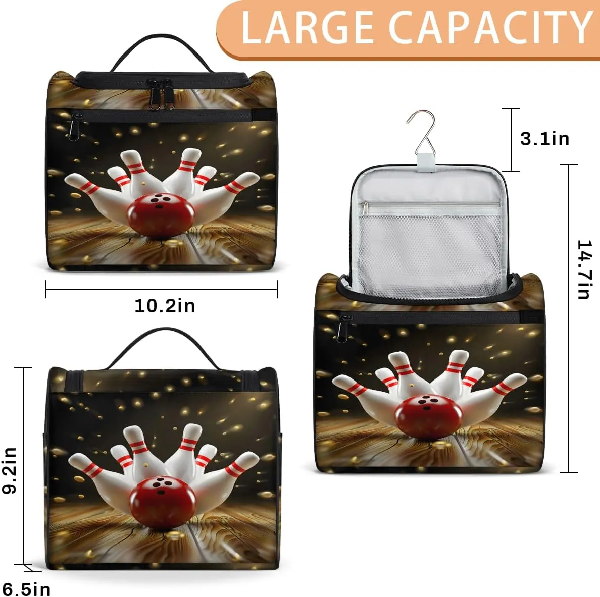 Modern Bowling Ball Travel Toiletry Bag for Men and Women, Large Hanging Makeup Bag Organizer Toiletries Bag for Travel, Cosmetic Bag with Handle