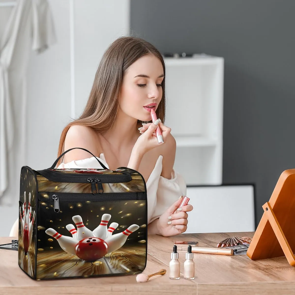 Modern Bowling Ball Travel Toiletry Bag for Men and Women, Large Hanging Makeup Bag Organizer Toiletries Bag for Travel, Cosmetic Bag with Handle