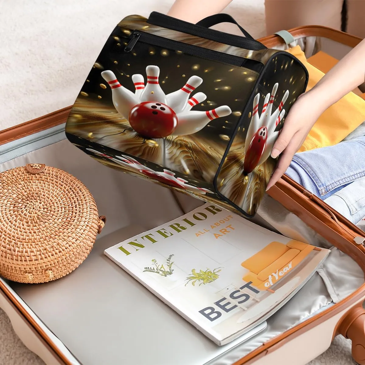 Modern Bowling Ball Travel Toiletry Bag for Men and Women, Large Hanging Makeup Bag Organizer Toiletries Bag for Travel, Cosmetic Bag with Handle