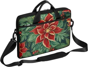 Modern Christmas Poinsettia Laptop Shoulder Bag Tablet Computer Notebook Sleeve Messenger Bags Carrying Case with Strap Briefcase Tote for 14 15 in Laptops