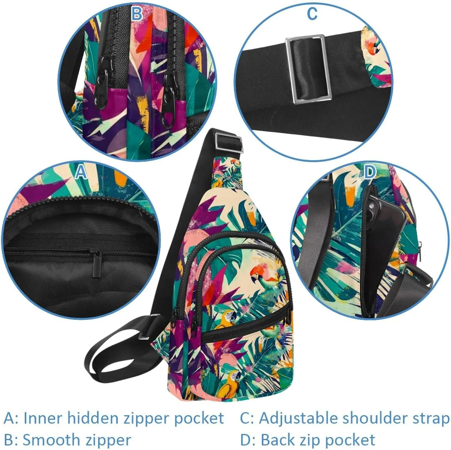 Modern exotic summer pattern 0 Crossbody Bag with Adjustable Shoulder Strap, Shoulder Bag for Men and Women Sling Backpack for Travel, Cycling, Work, Sport