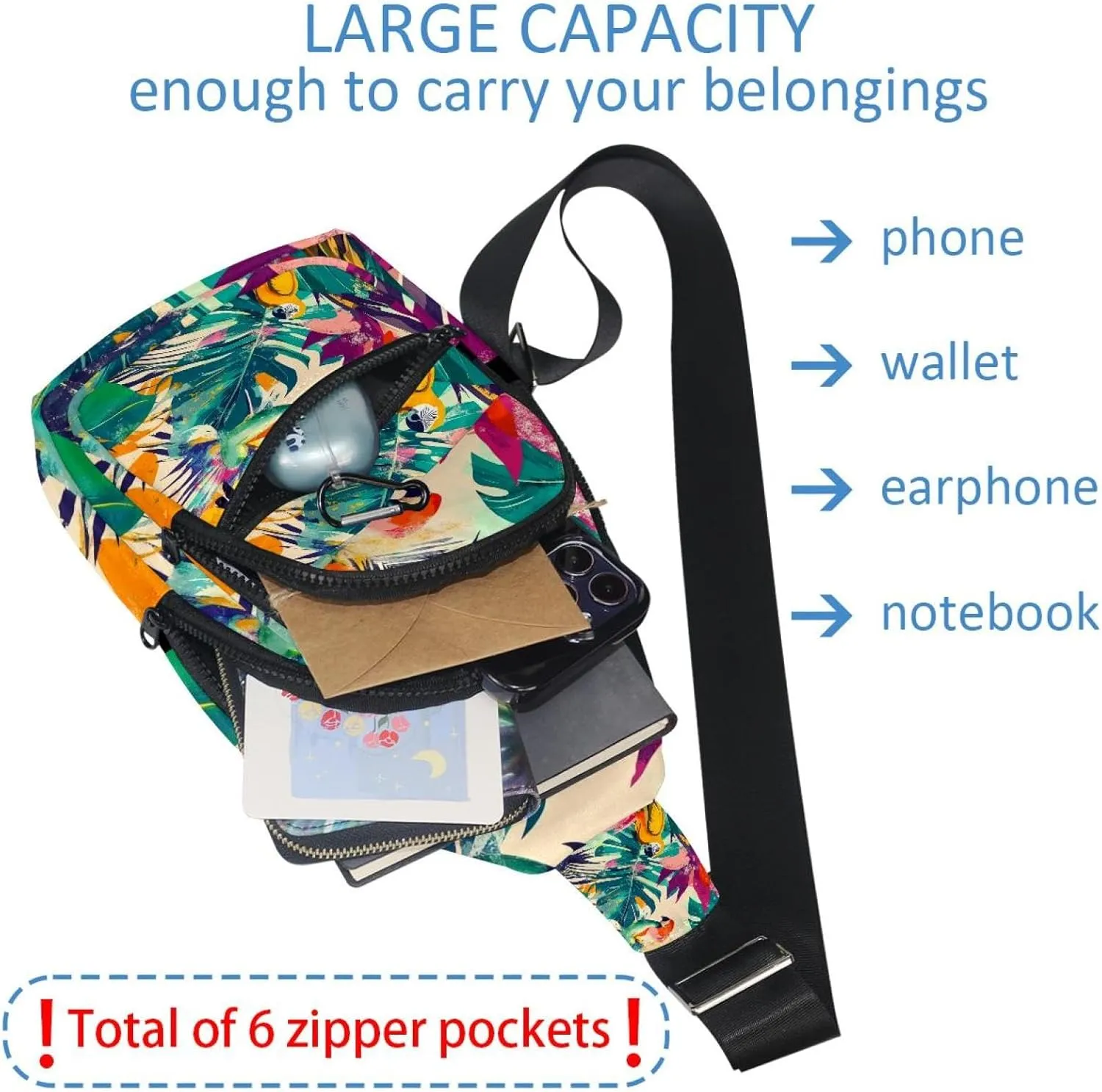 Modern exotic summer pattern 0 Crossbody Bag with Adjustable Shoulder Strap, Shoulder Bag for Men and Women Sling Backpack for Travel, Cycling, Work, Sport