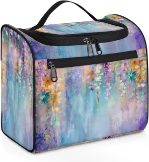 Modern Floral Travel Toiletry Bag for Women Men, Art Painting Flower Makeup Bag Cosmetic Case Hanging Dopp Kit Large Organizer Bag for Toiletries Accessories