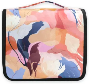 Modern Flowers Floral Travel Toiletry Bag with Hanging Hook Foldable Makeup Bag Waterproof Cosmetic Bag for Camp Bathroom Shampoos