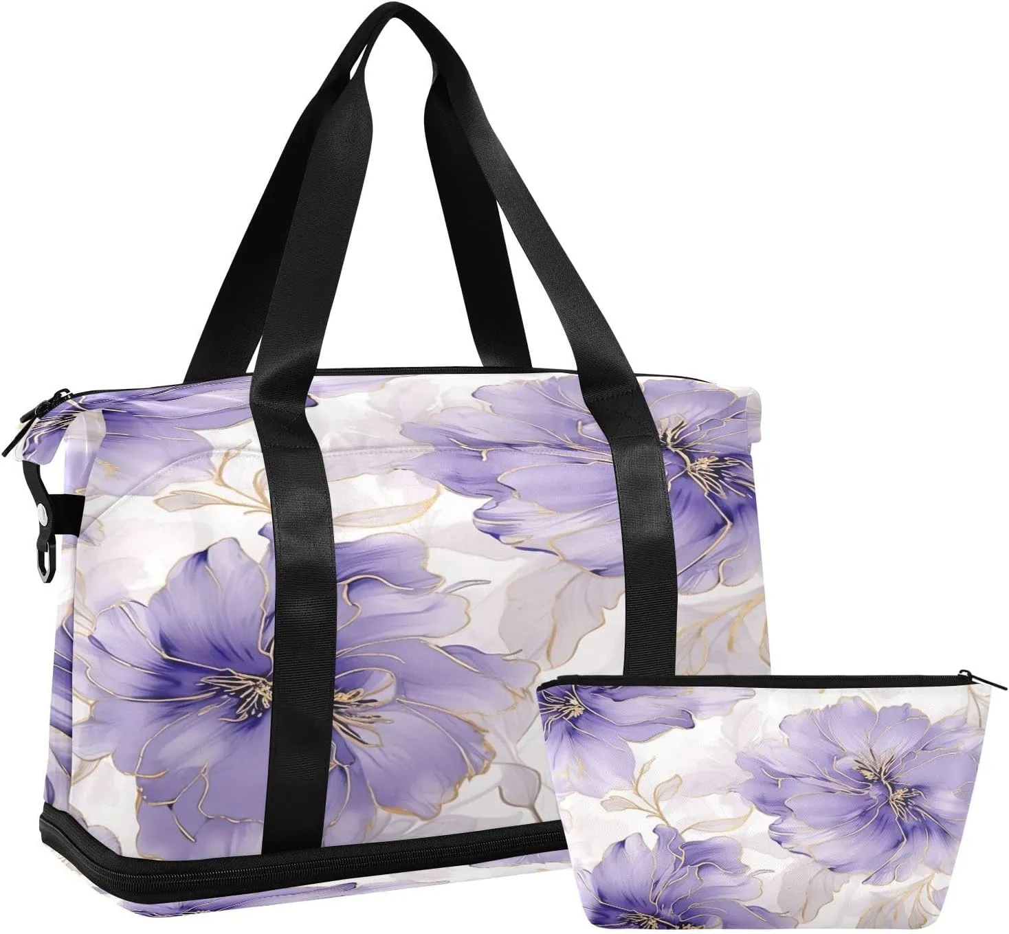 Modern Flowers Sports Gym Bag with Waterproof Dry Wet Pocket, Travel Duffel Bag for Women MenWorkout Bag Fits Yoga, Swimming