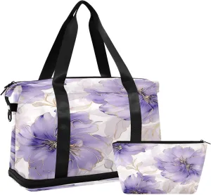 Modern Flowers Sports Gym Bag with Waterproof Dry Wet Pocket, Travel Duffel Bag for Women MenWorkout Bag Fits Yoga, Swimming