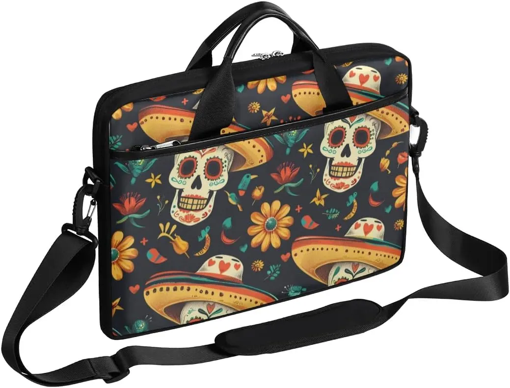 Modern Halloween Skull Design Laptop Shoulder Bag Tablet Computer Notebook Sleeve Messenger Bags Carrying Case with Strap Briefcase Tote for 14 15 in Laptops
