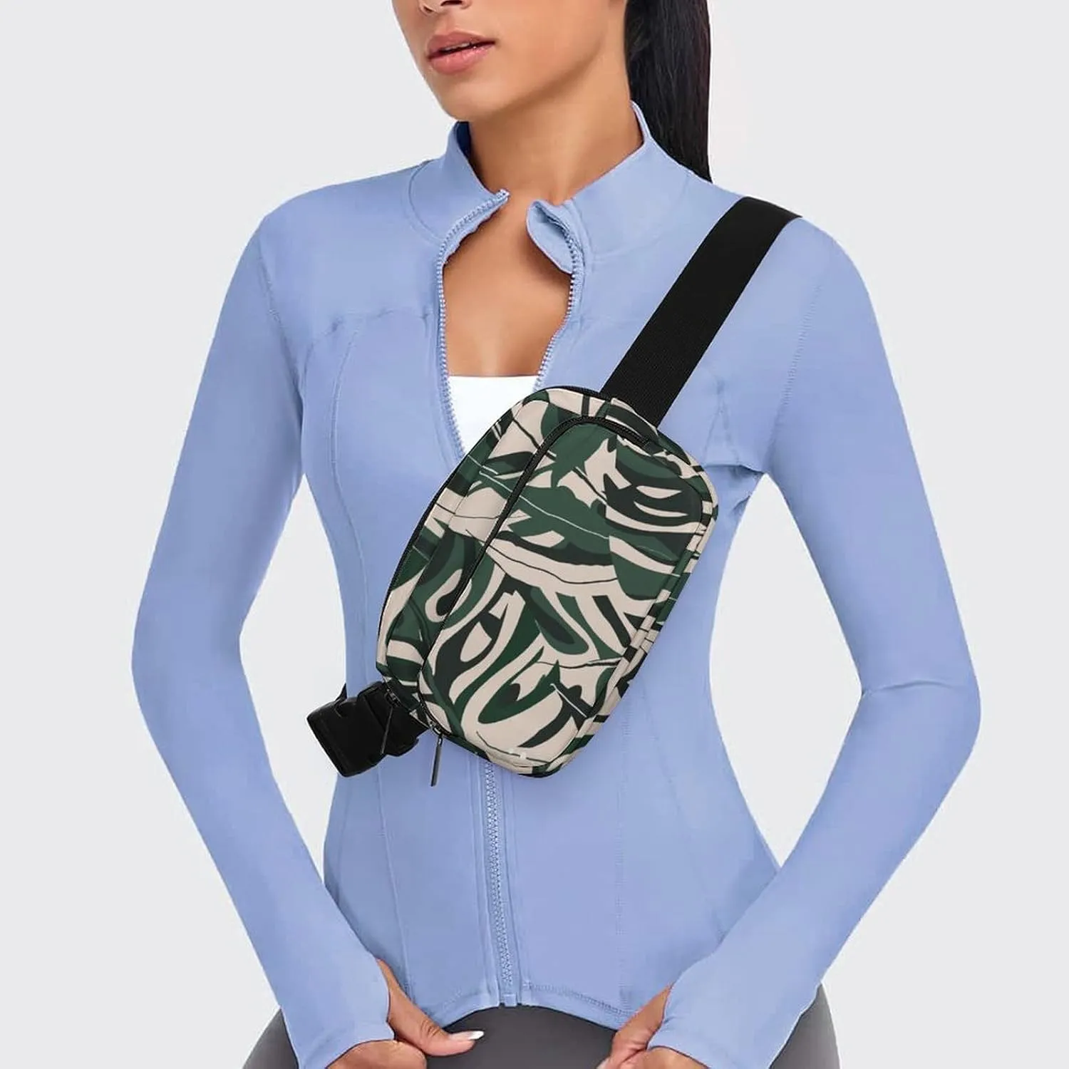 Modern Jungle Plants Belt Bag Fanny Pack for Women Men Floral Crossbody Waist Bag Pack Adjustable Casual Bag for Travel Running Workout Cycling