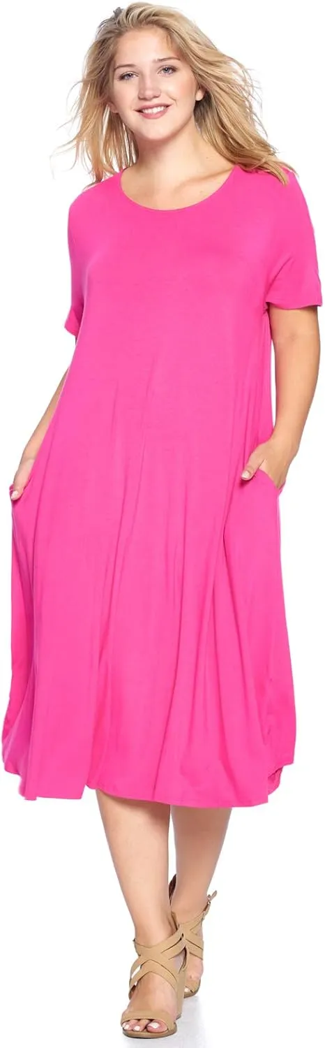 Modern Kiwi Women's Plus Size Short Sleeve Flowy A-Line Pocket Midi Maxi Dress (1X-5X) Made in USA