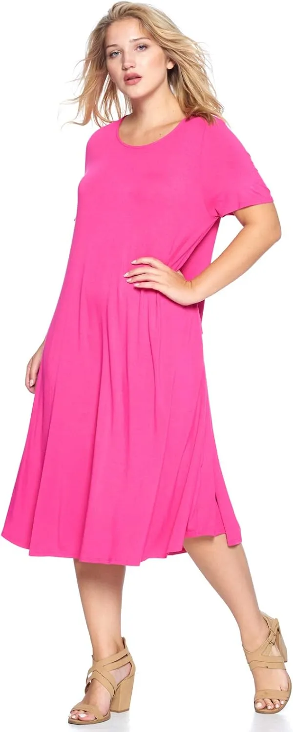 Modern Kiwi Women's Plus Size Short Sleeve Flowy A-Line Pocket Midi Maxi Dress (1X-5X) Made in USA
