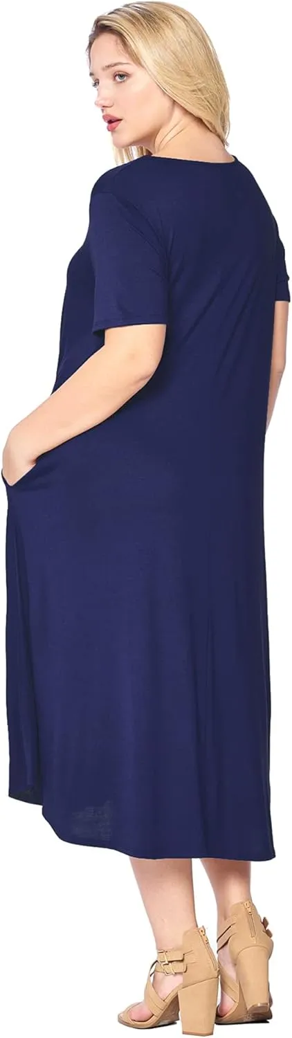 Modern Kiwi Women's Plus Size Short Sleeve Flowy A-Line Pocket Midi Maxi Dress (1X-5X) Made in USA