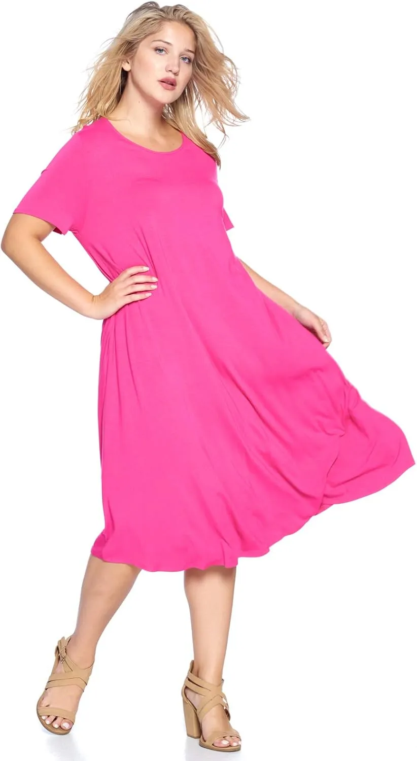 Modern Kiwi Women's Plus Size Short Sleeve Flowy A-Line Pocket Midi Maxi Dress (1X-5X) Made in USA