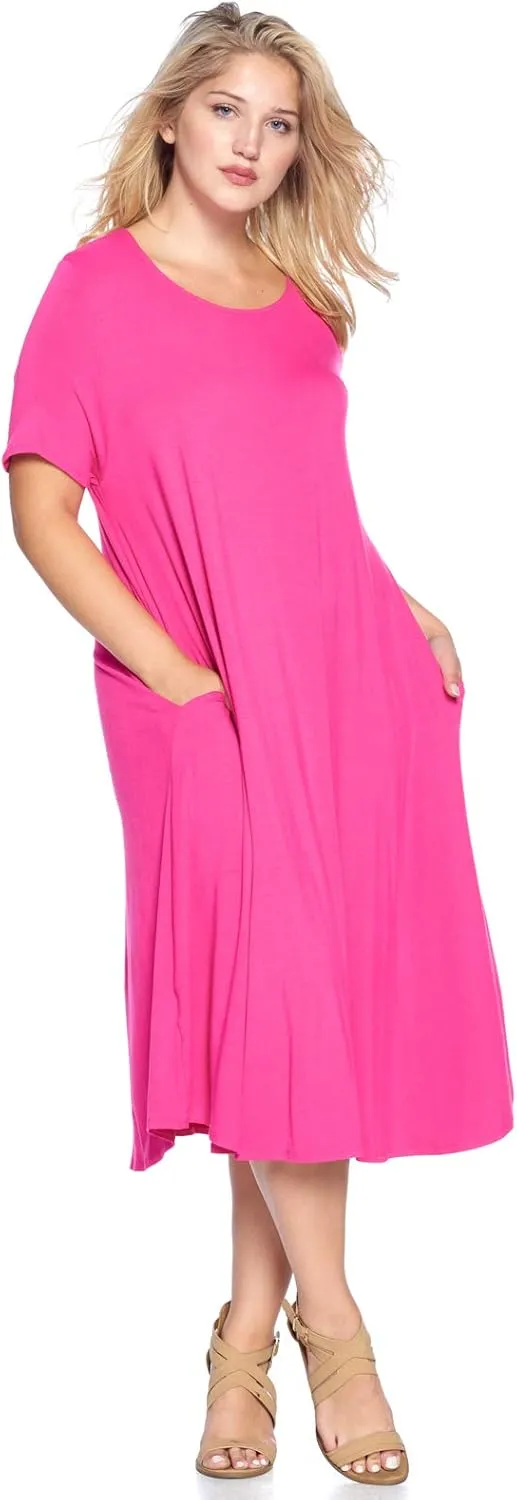 Modern Kiwi Women's Plus Size Short Sleeve Flowy A-Line Pocket Midi Maxi Dress (1X-5X) Made in USA