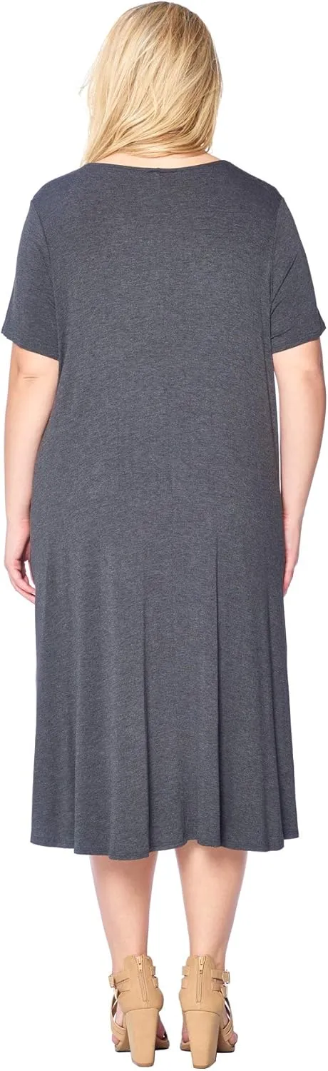 Modern Kiwi Women's Plus Size Short Sleeve Flowy A-Line Pocket Midi Maxi Dress (1X-5X) Made in USA