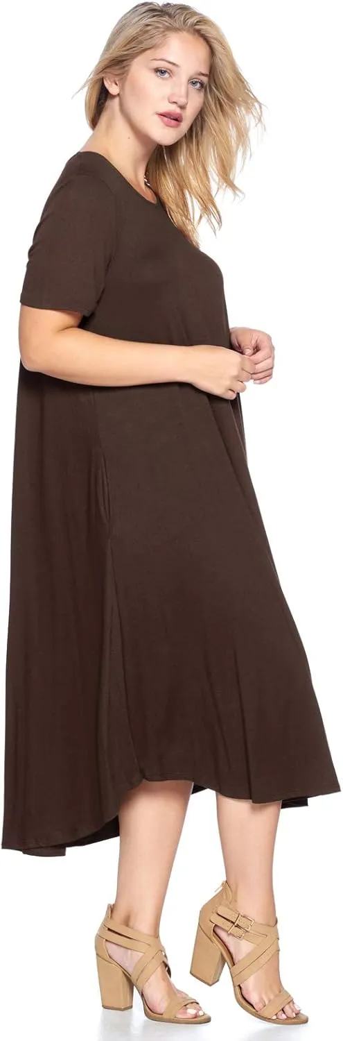 Modern Kiwi Women's Plus Size Short Sleeve Flowy A-Line Pocket Midi Maxi Dress (1X-5X) Made in USA