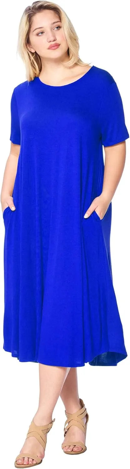 Modern Kiwi Women's Plus Size Short Sleeve Flowy A-Line Pocket Midi Maxi Dress (1X-5X) Made in USA