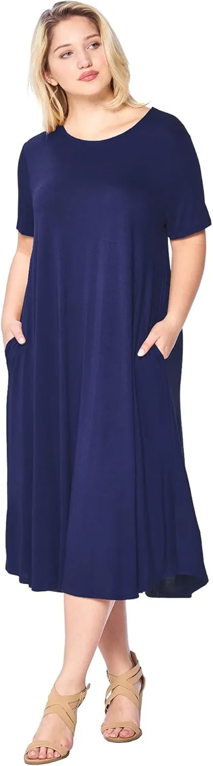 Modern Kiwi Women's Plus Size Short Sleeve Flowy A-Line Pocket Midi Maxi Dress (1X-5X) Made in USA