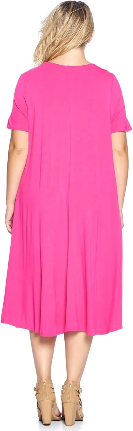 Modern Kiwi Women's Plus Size Short Sleeve Flowy A-Line Pocket Midi Maxi Dress (1X-5X) Made in USA