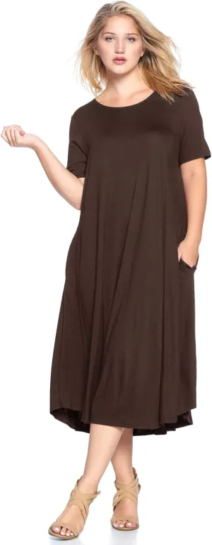 Modern Kiwi Women's Plus Size Short Sleeve Flowy A-Line Pocket Midi Maxi Dress (1X-5X) Made in USA