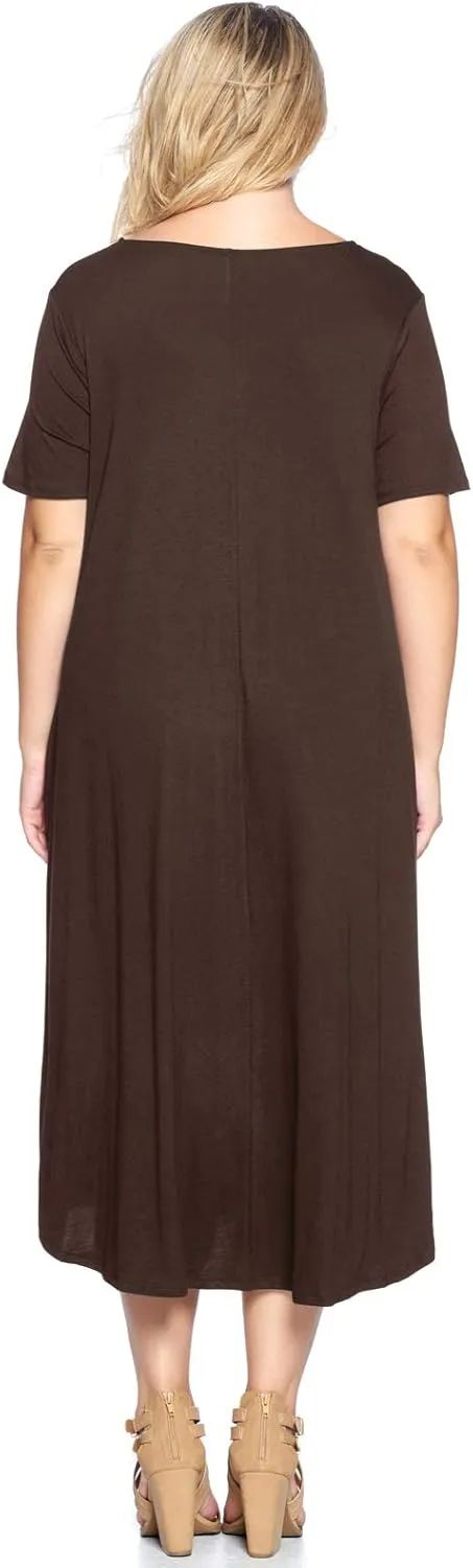 Modern Kiwi Women's Plus Size Short Sleeve Flowy A-Line Pocket Midi Maxi Dress (1X-5X) Made in USA