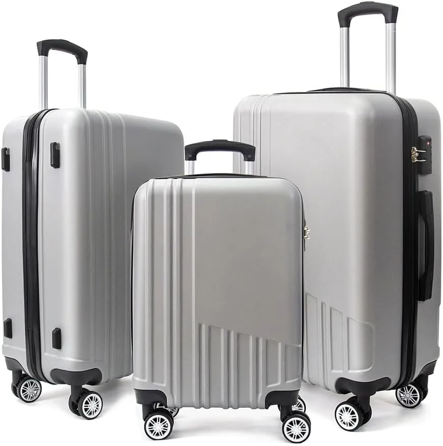 Modern Lightweight Suitcase, Hard Shell 3 Piece Luggage with Hooks and Spinner Wheels ABS Lightweights Checked with Password Lock and Telescopic Rod for Business Travel Domestic Foreign Travel