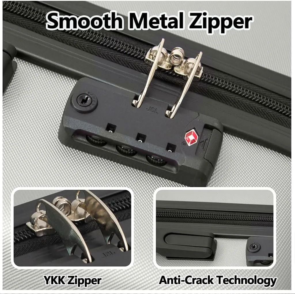 Modern Lightweight Suitcase, Hard Shell 3 Piece Luggage with Hooks and Spinner Wheels ABS Lightweights Checked with Password Lock and Telescopic Rod for Business Travel Domestic Foreign Travel