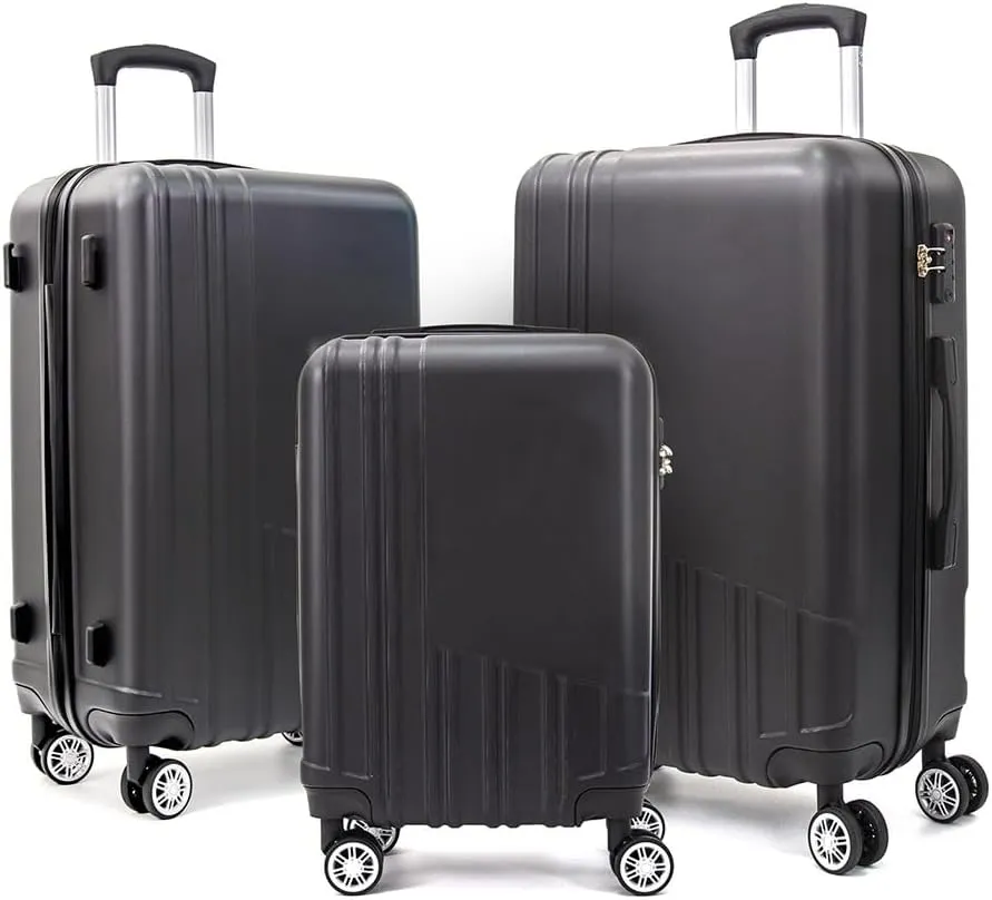 Modern Lightweight Suitcase, Hard Shell 3 Piece Luggage with Hooks and Spinner Wheels ABS Lightweights Checked with Password Lock and Telescopic Rod for Business Travel Domestic Foreign Travel