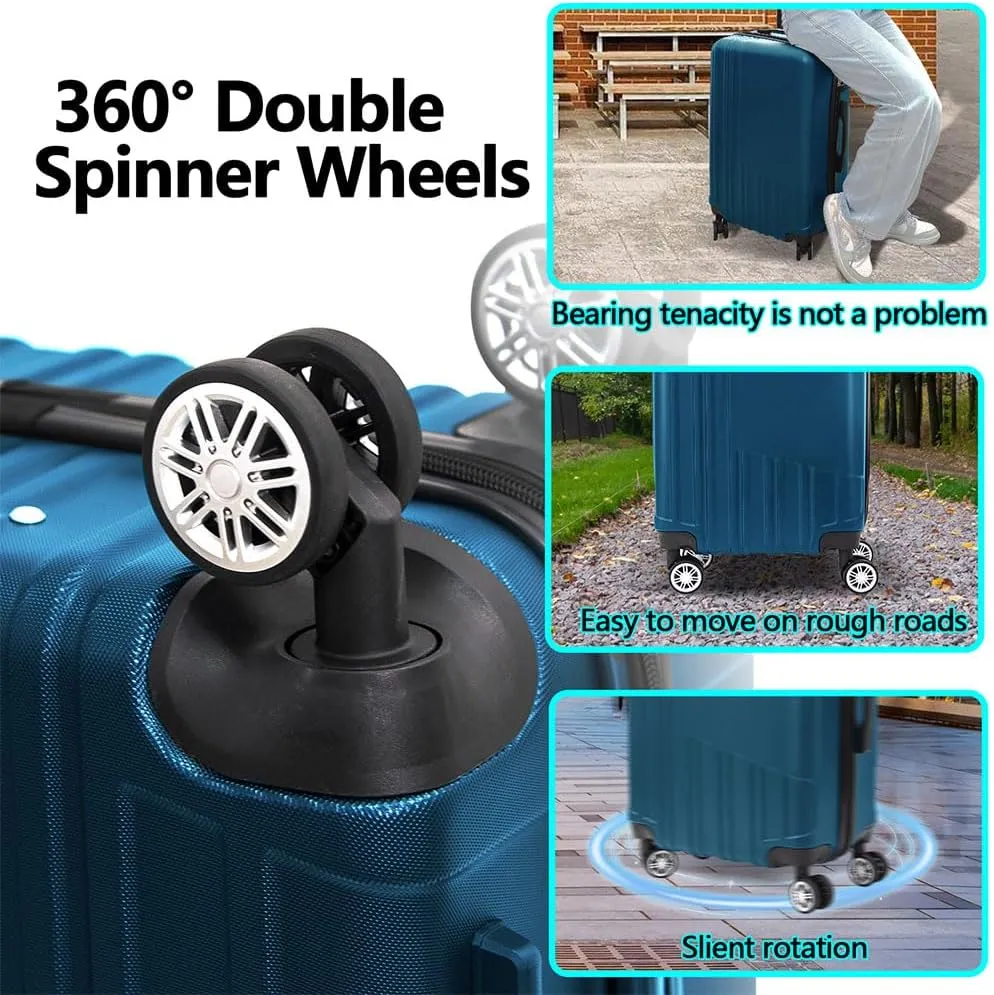 Modern Lightweight Suitcase, Hard Shell 3 Piece Luggage with Hooks and Spinner Wheels ABS Lightweights Checked with Password Lock and Telescopic Rod for Business Travel Domestic Foreign Travel